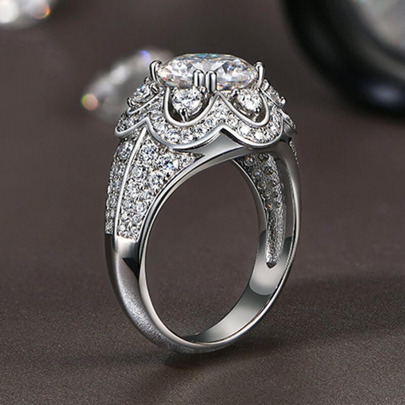 Nature-inspired Floral Halo Moissanite Pave Engagement Ring