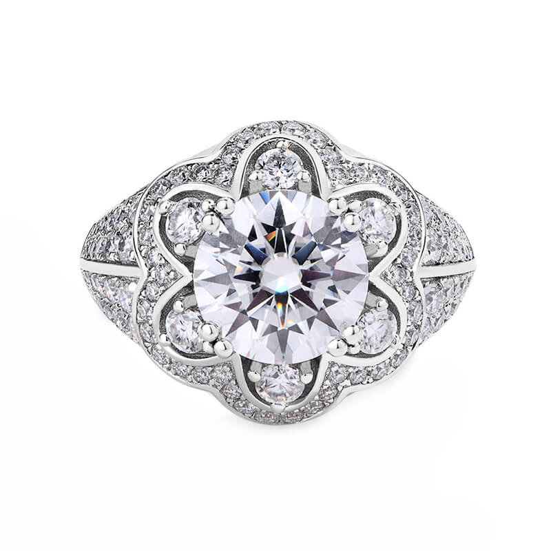 Nature-inspired Floral Halo Moissanite Pave Engagement Ring