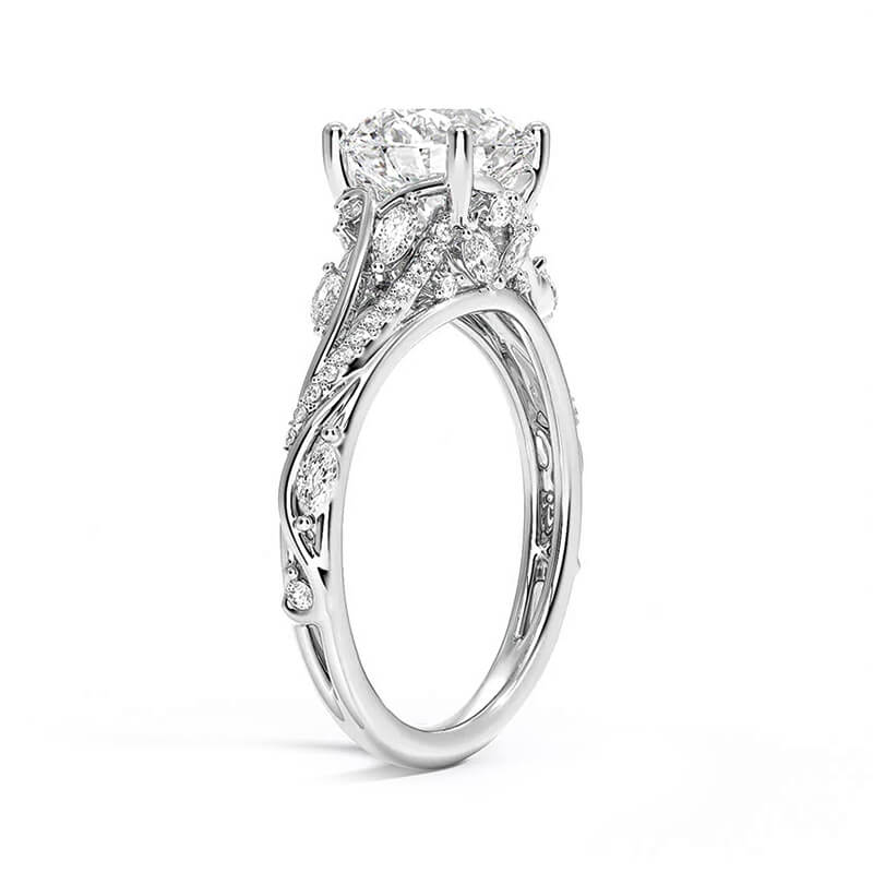 Nature-inspired Moissanite Floral Vines Cluster Pave Engagement Ring