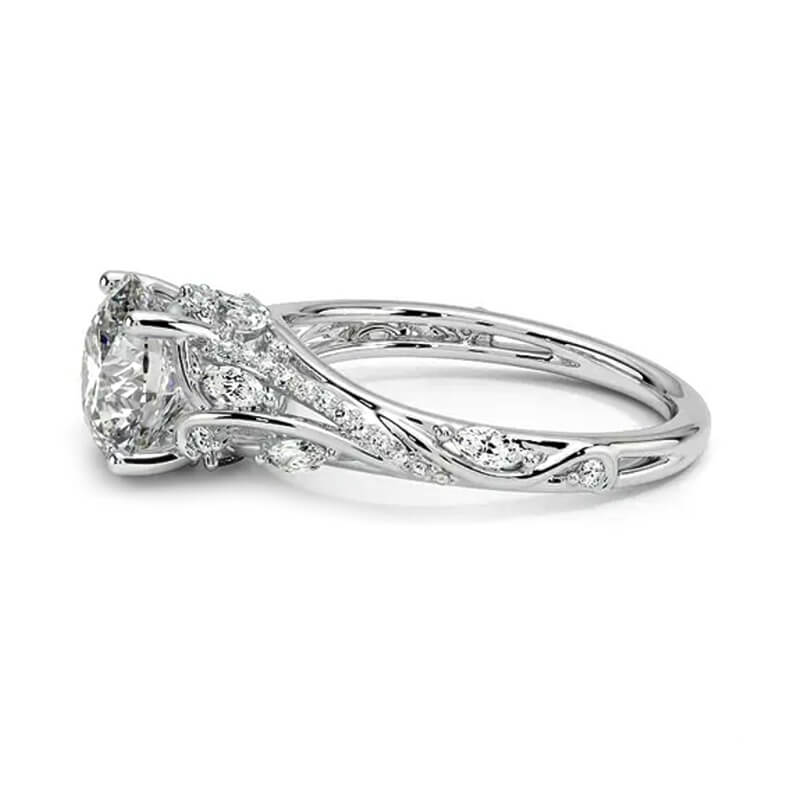 Nature-inspired Moissanite Floral Vines Cluster Pave Engagement Ring