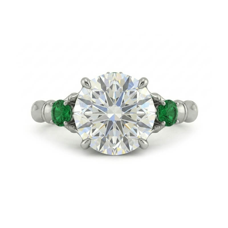 Nature Bamboo Inspired Round Moissanite with Emerald Engagement Ring