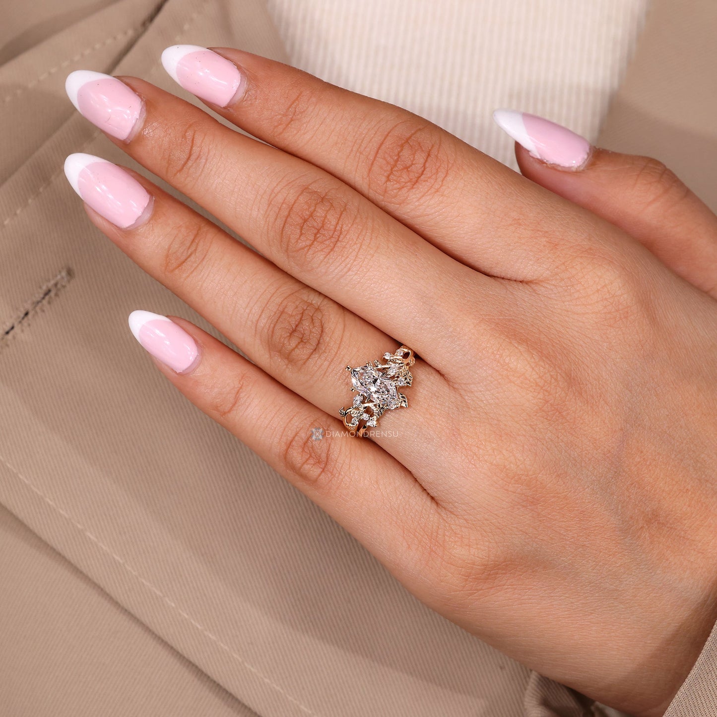Dutch Marquise Wedding Ring In Nature Inspired Style