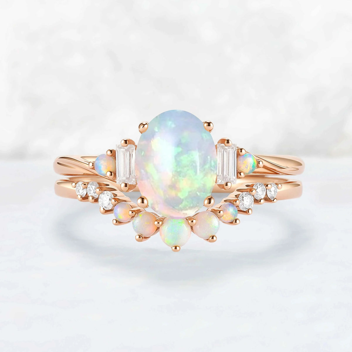 Nature Inspired Oval Ring Set with Moissanite 2pcs Set - IverJewelry