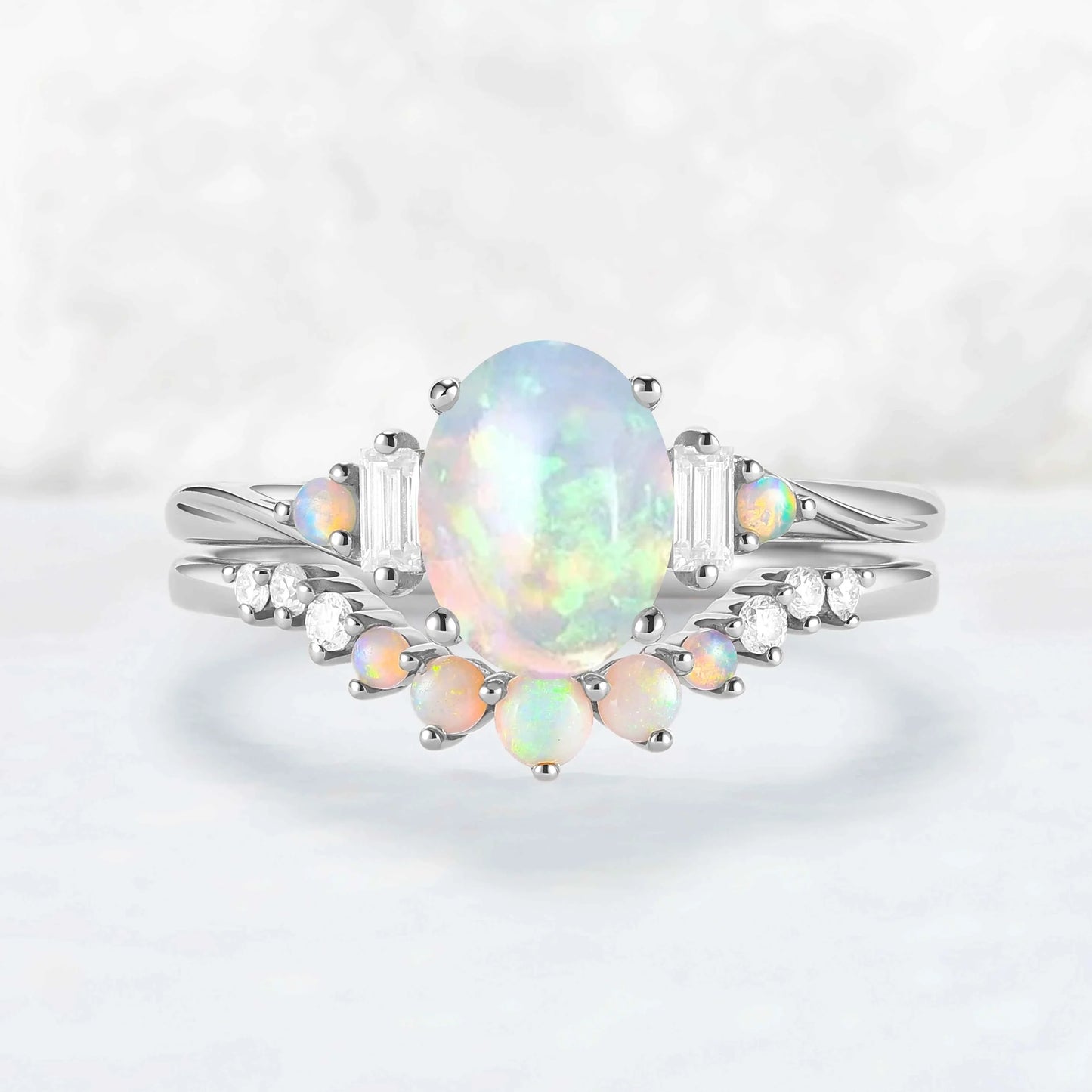 Nature Inspired Oval Ring Set with Moissanite 2pcs Set - IverJewelry