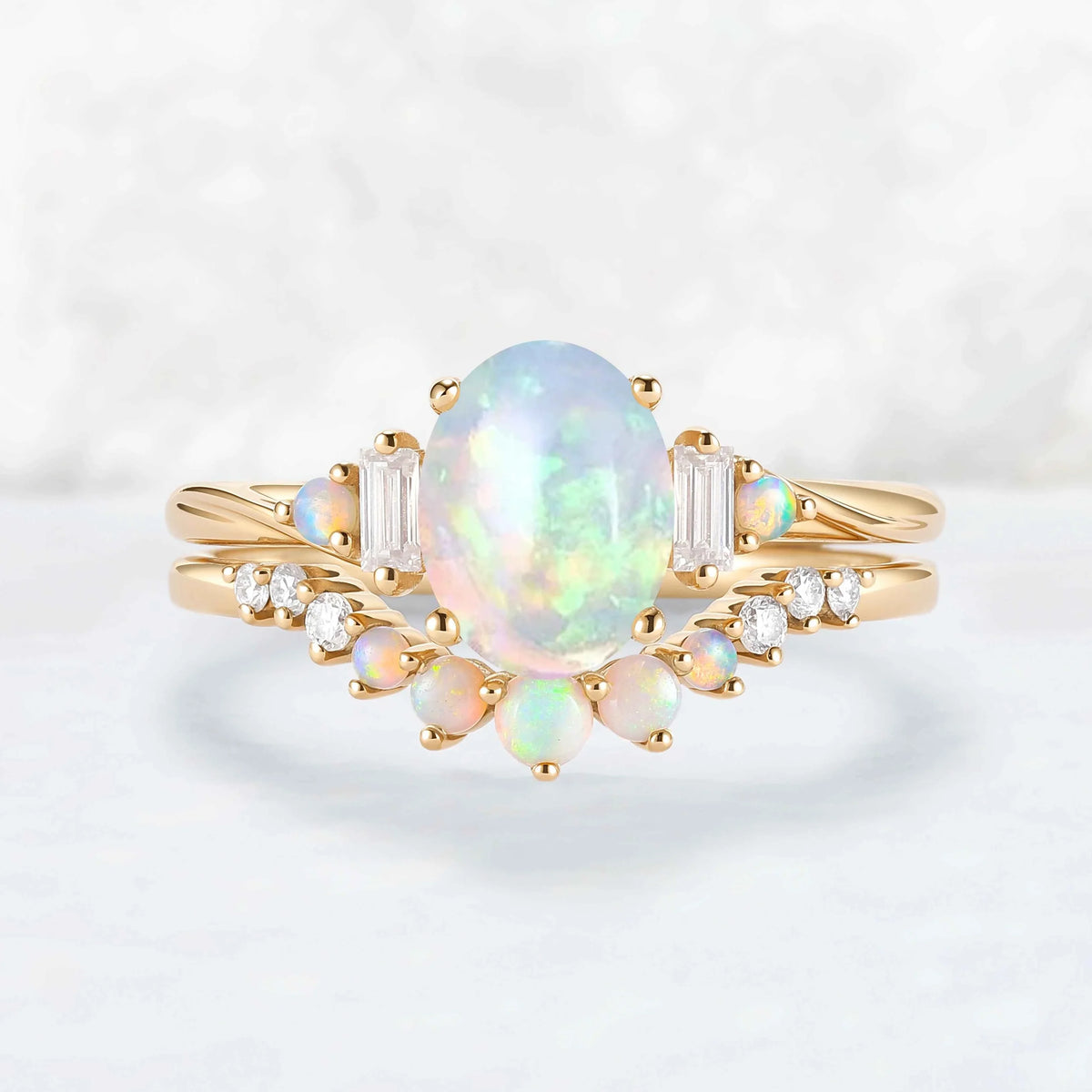 Nature Inspired Oval Ring Set with Moissanite 2pcs Set - IverJewelry