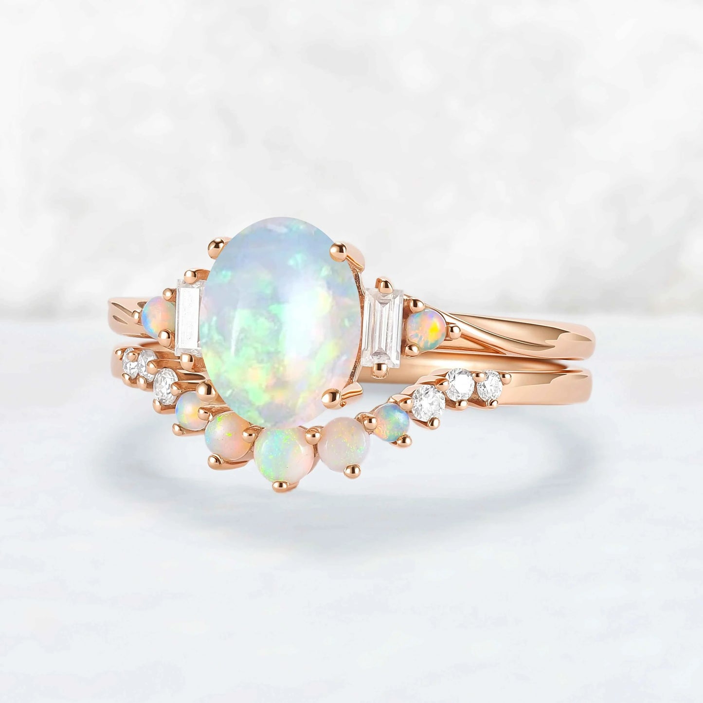 Nature Inspired Oval Ring Set with Moissanite 2pcs Set - IverJewelry