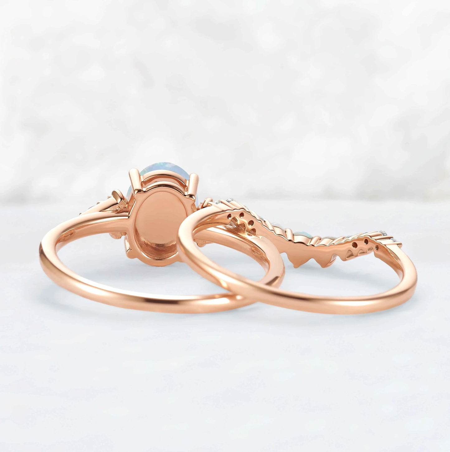 Nature Inspired Oval Ring Set with Moissanite 2pcs Set - IverJewelry
