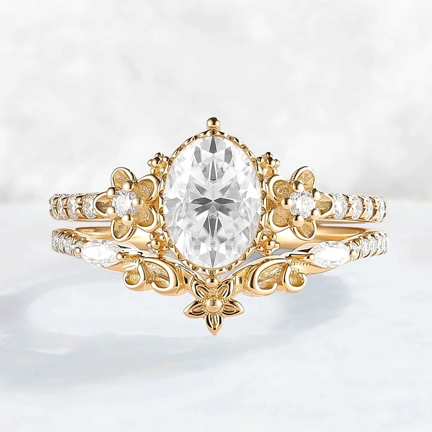 Nature Inspired Oval Shaped Moissanite Flora Ring 2pcs