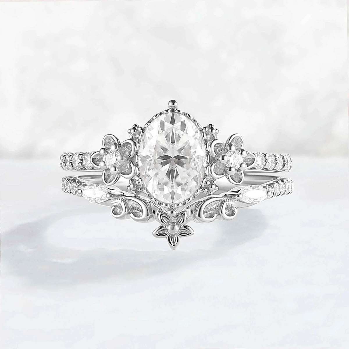 Nature Inspired Oval Shaped Moissanite Flora Ring 2pcs