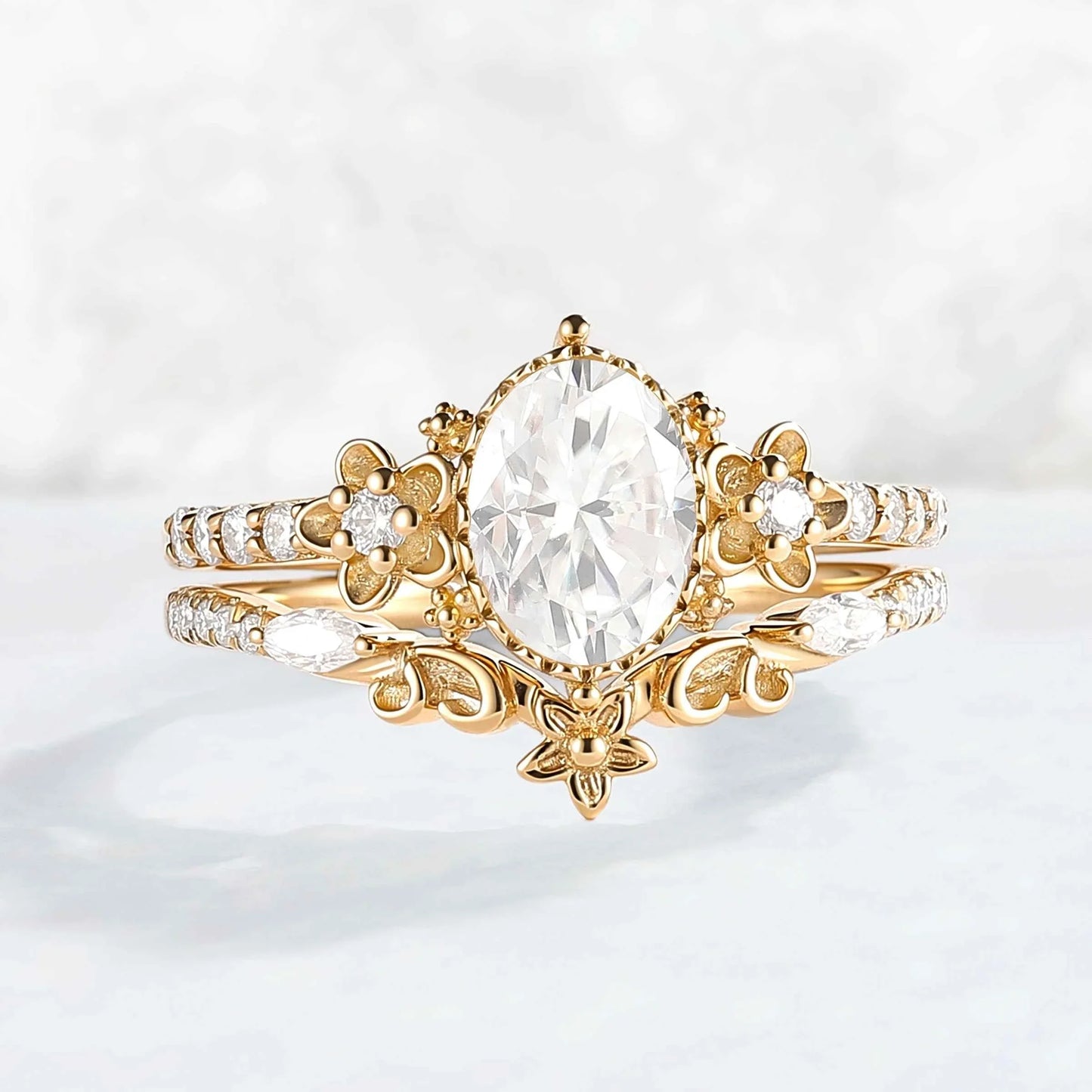 Nature Inspired Oval Shaped Moissanite Flora Ring 2pcs