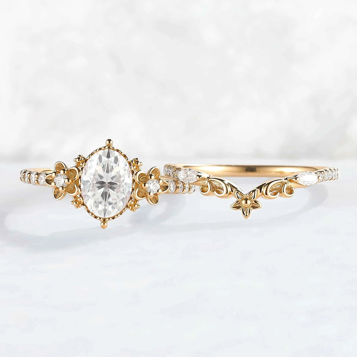 Nature Inspired Oval Shaped Moissanite Flora Ring 2pcs