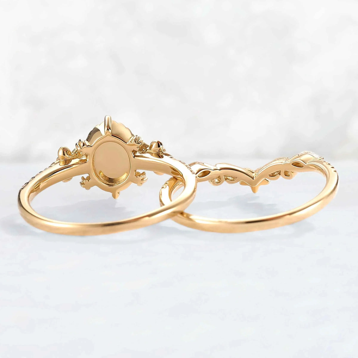 Nature Inspired Oval Shaped Moissanite Flora Ring 2pcs