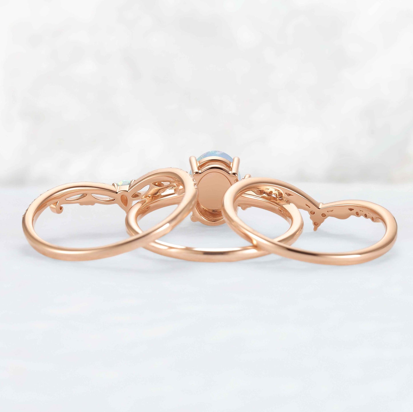 Nature Inspired Oval Shaped Opal Ring Set 3pcs
