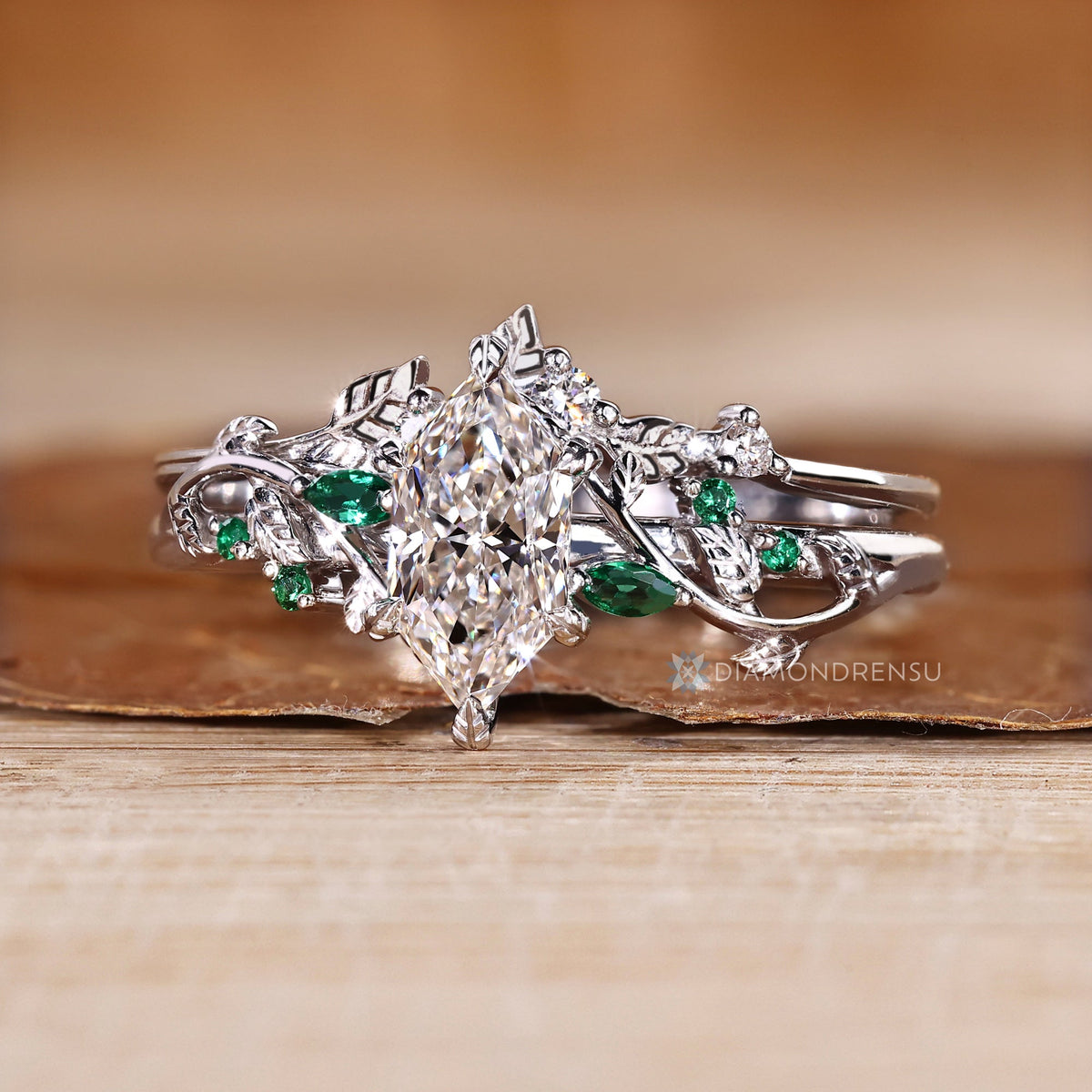 Dutch Marquise Diamond Band Wedding Ring with Cluster Setting
