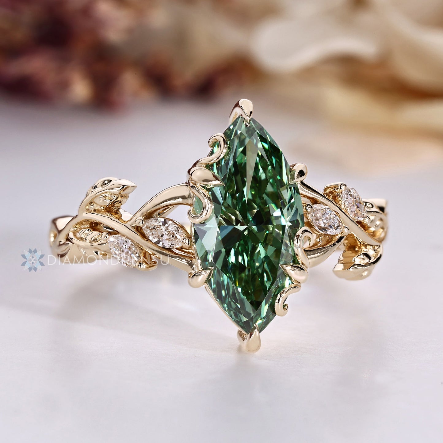 Green Marquise Nature Inspired Engagement Ring