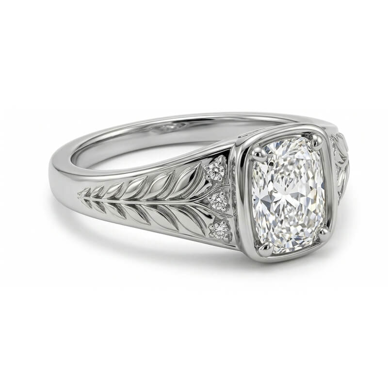 Nature Inspired Vintage Radiant Cut Moissanite Engagement Ring