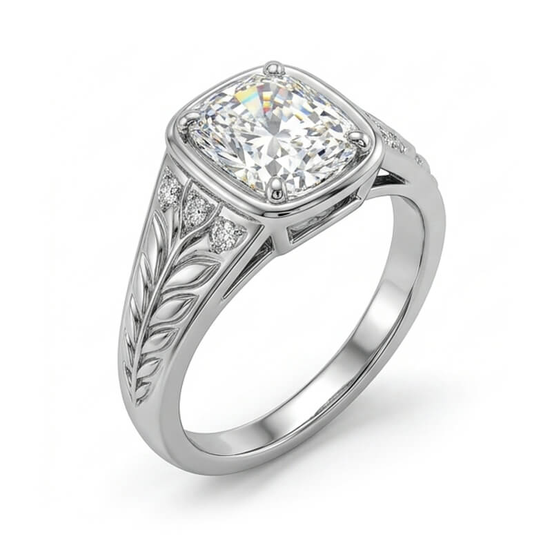 Nature Inspired Vintage Radiant Cut Moissanite Engagement Ring