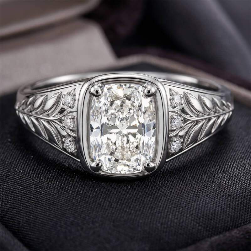 Nature Inspired Vintage Radiant Cut Moissanite Engagement Ring