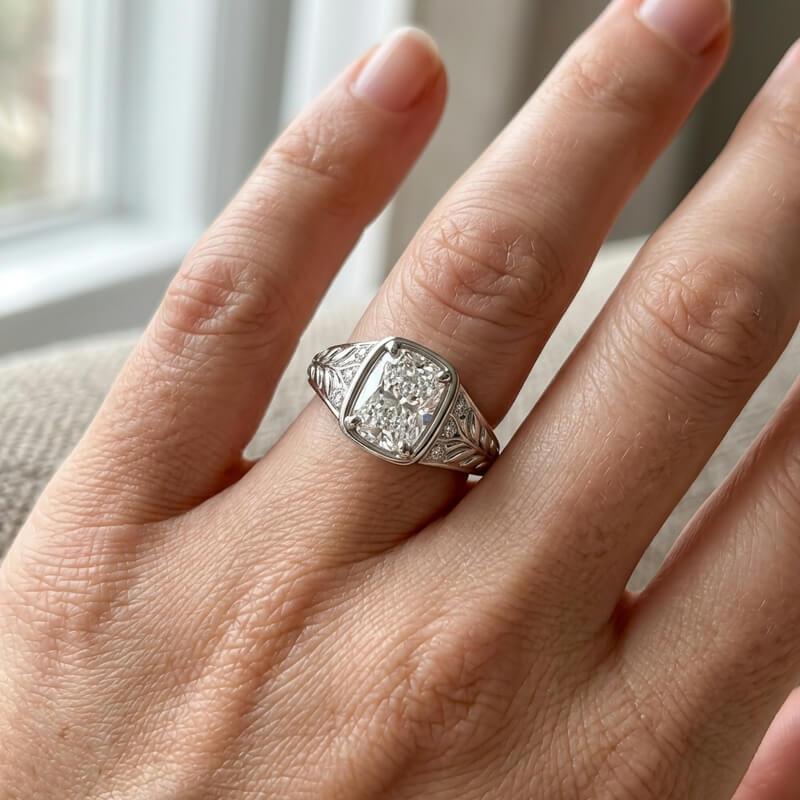 Nature Inspired Vintage Radiant Cut Moissanite Engagement Ring