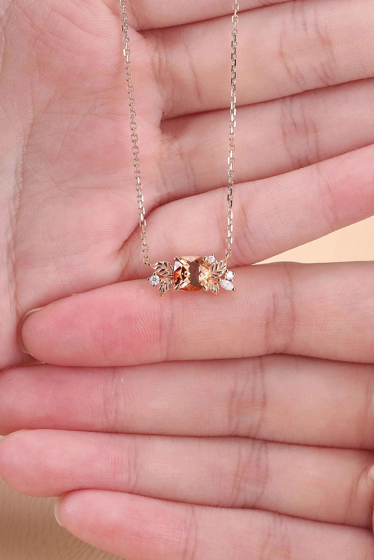 Nature Inspired Antique Cushion Cut Orange Sapphire Necklace Halloween Jewelry
