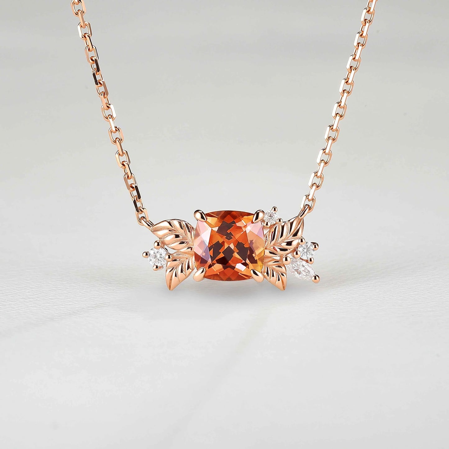 Nature Inspired Antique Cushion Cut Orange Sapphire Necklace Halloween Jewelry