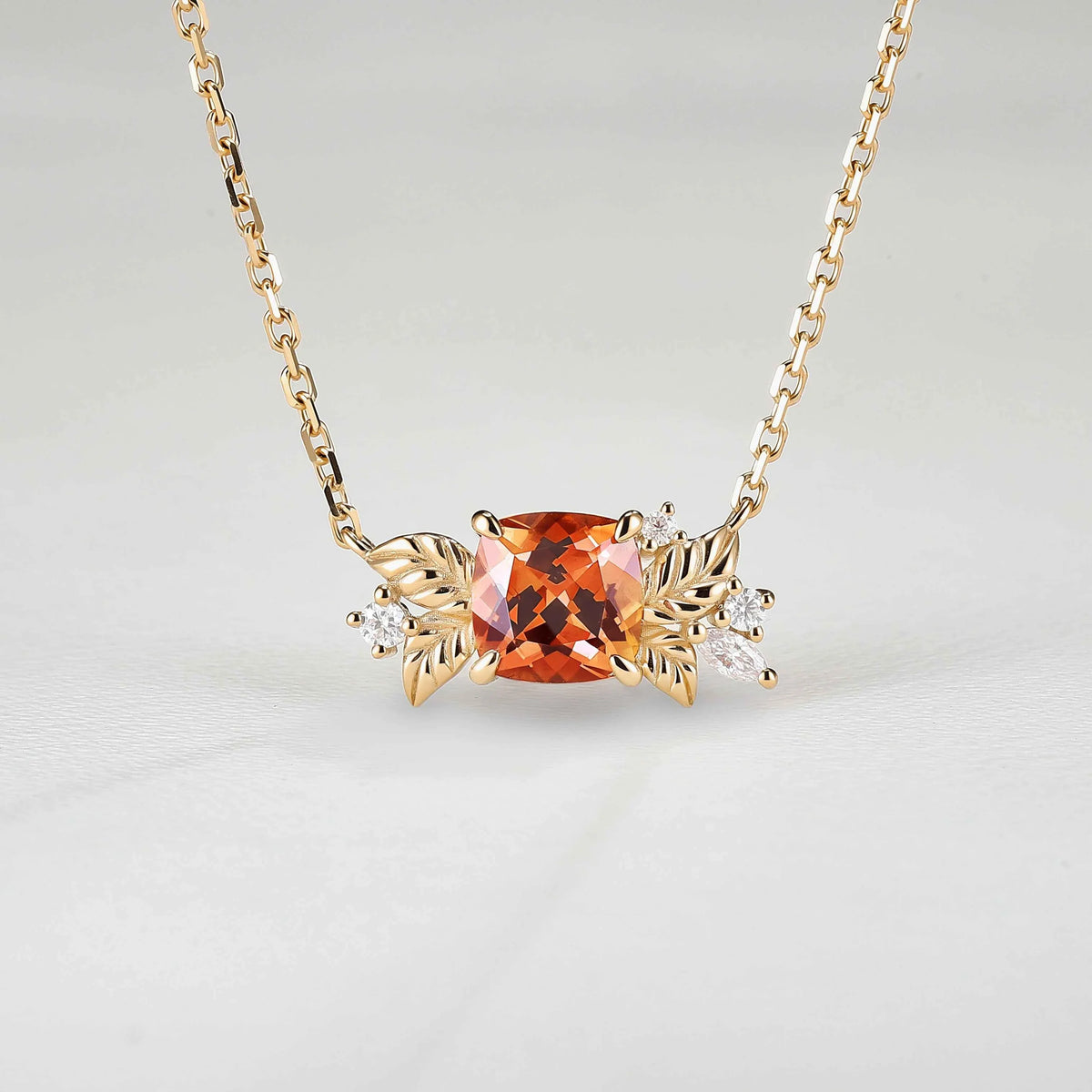 Nature Inspired Antique Cushion Cut Orange Sapphire Necklace Halloween Jewelry