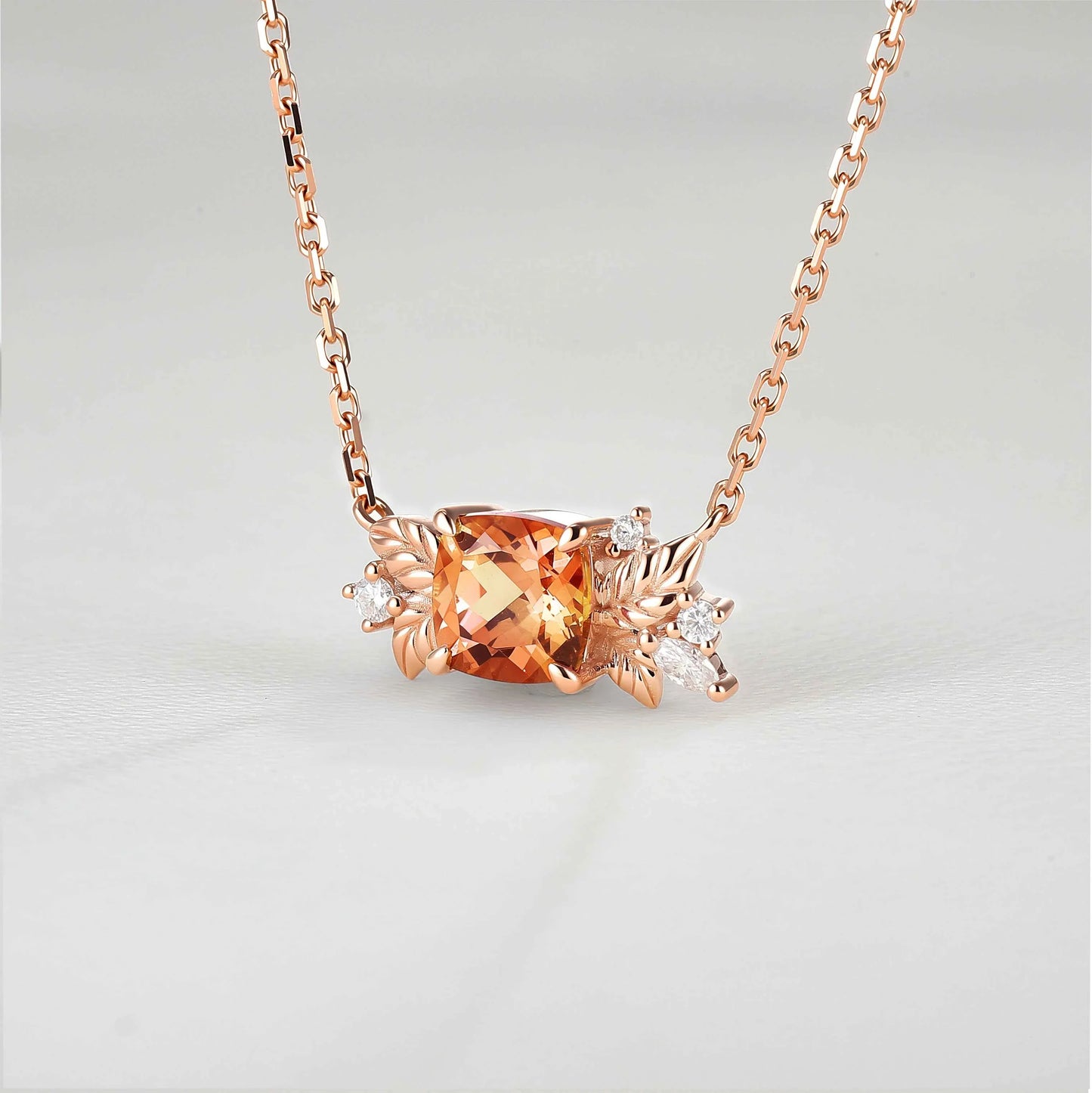 Nature Inspired Antique Cushion Cut Orange Sapphire Necklace Halloween Jewelry
