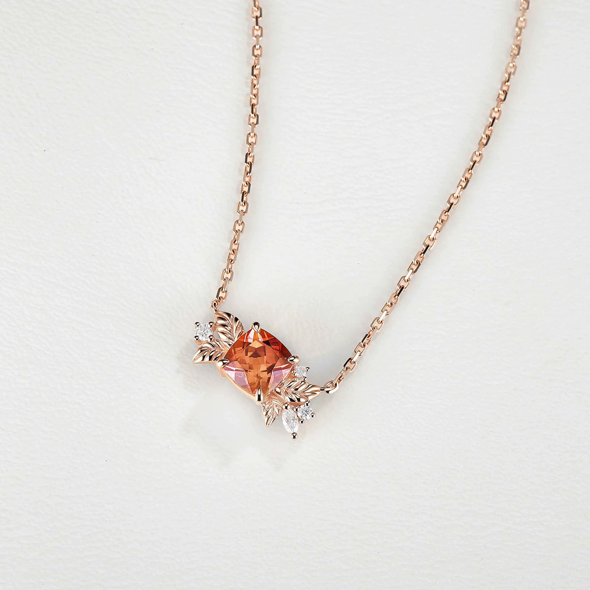 Nature Inspired Antique Cushion Cut Orange Sapphire Necklace Halloween Jewelry