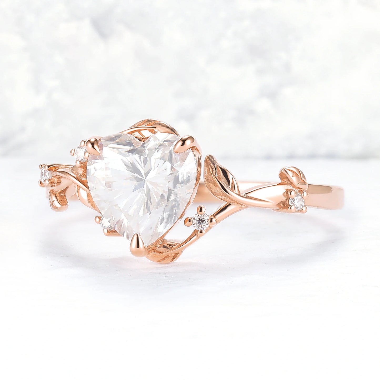 Nature Inspired Heart Cut Moissanite Gemstone Ring