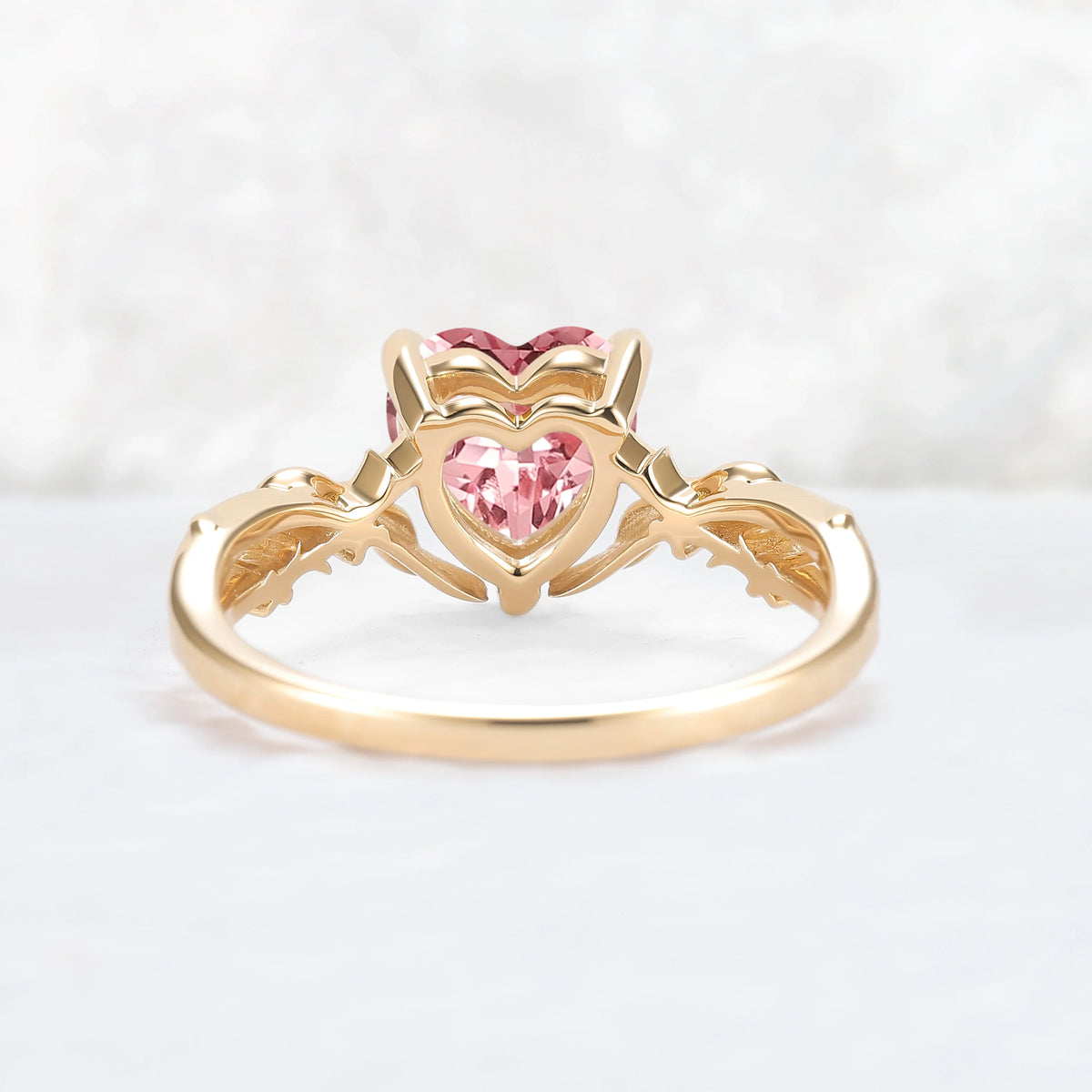 Nature Inspired Heart Cut Pink Padparadscha Leafy Gemstone Ring