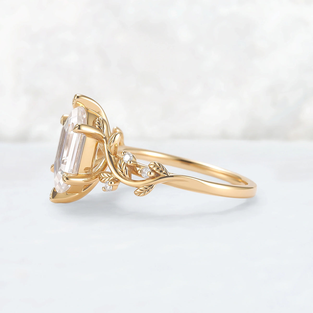 Nature Inspired Hexagon Cut Moissanite Leafy Engagament Ring