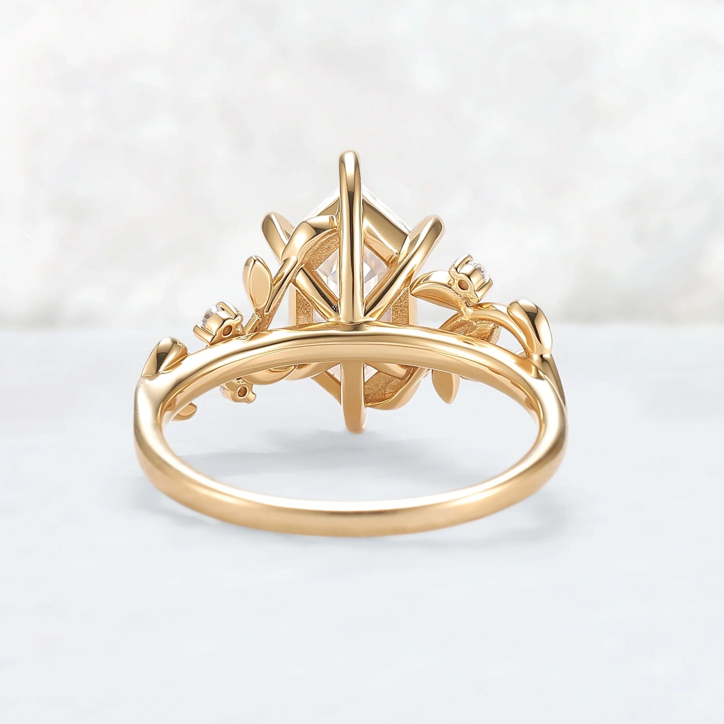 Nature Inspired Hexagon Cut Moissanite Leafy Engagament Ring