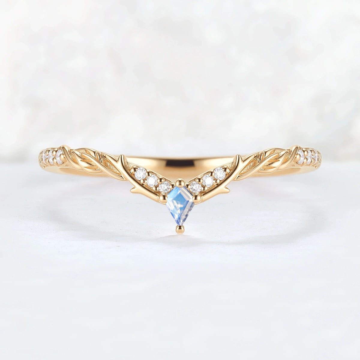 Nature Inspired Kite Cut Moonstone Twig 'Antlers' Stacking Ring