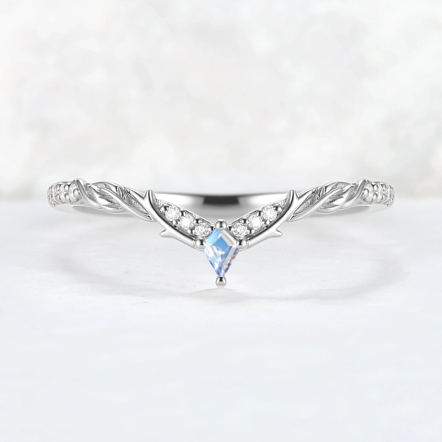 Nature Inspired Kite Cut Moonstone Twig 'Antlers' Stacking Ring