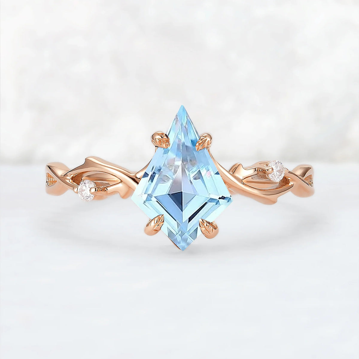 Unique Kite Cut Moss Agate Leaf and Vine Engagement Ring