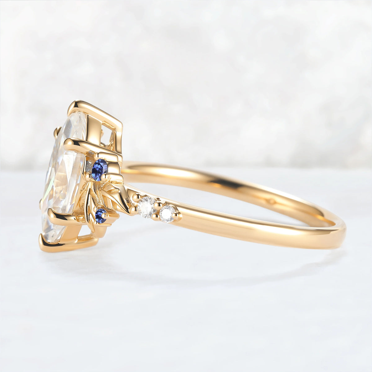 Nature Inspired Leaf Claw Inlay Marquise Cut Moissanite Gemstone Ring