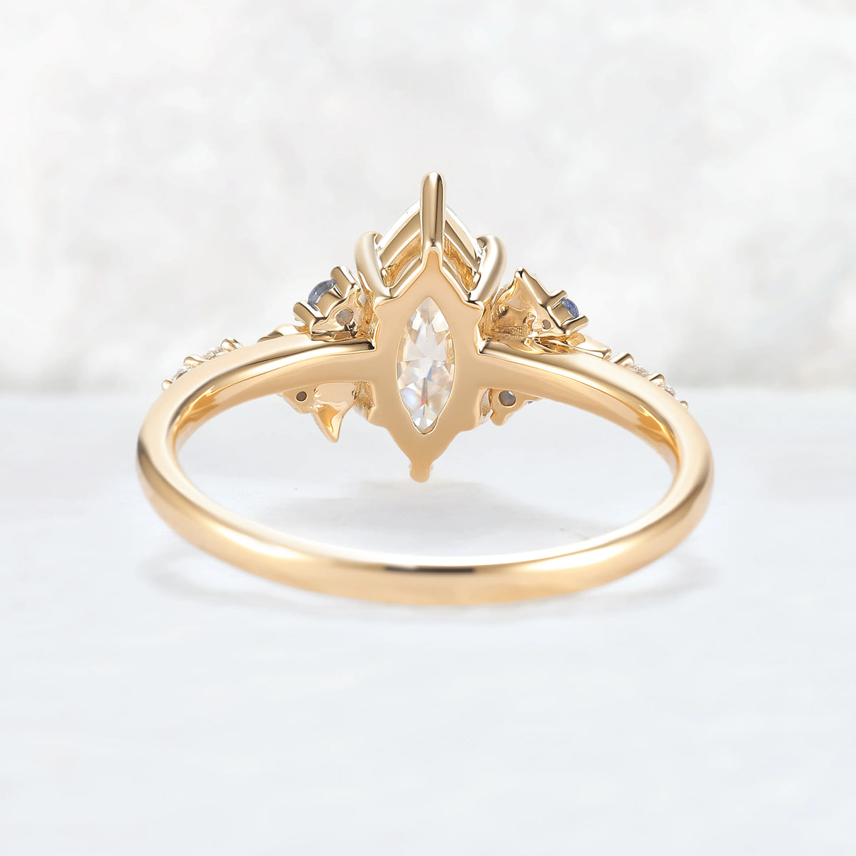 Nature Inspired Leaf Claw Inlay Marquise Cut Moissanite Gemstone Ring