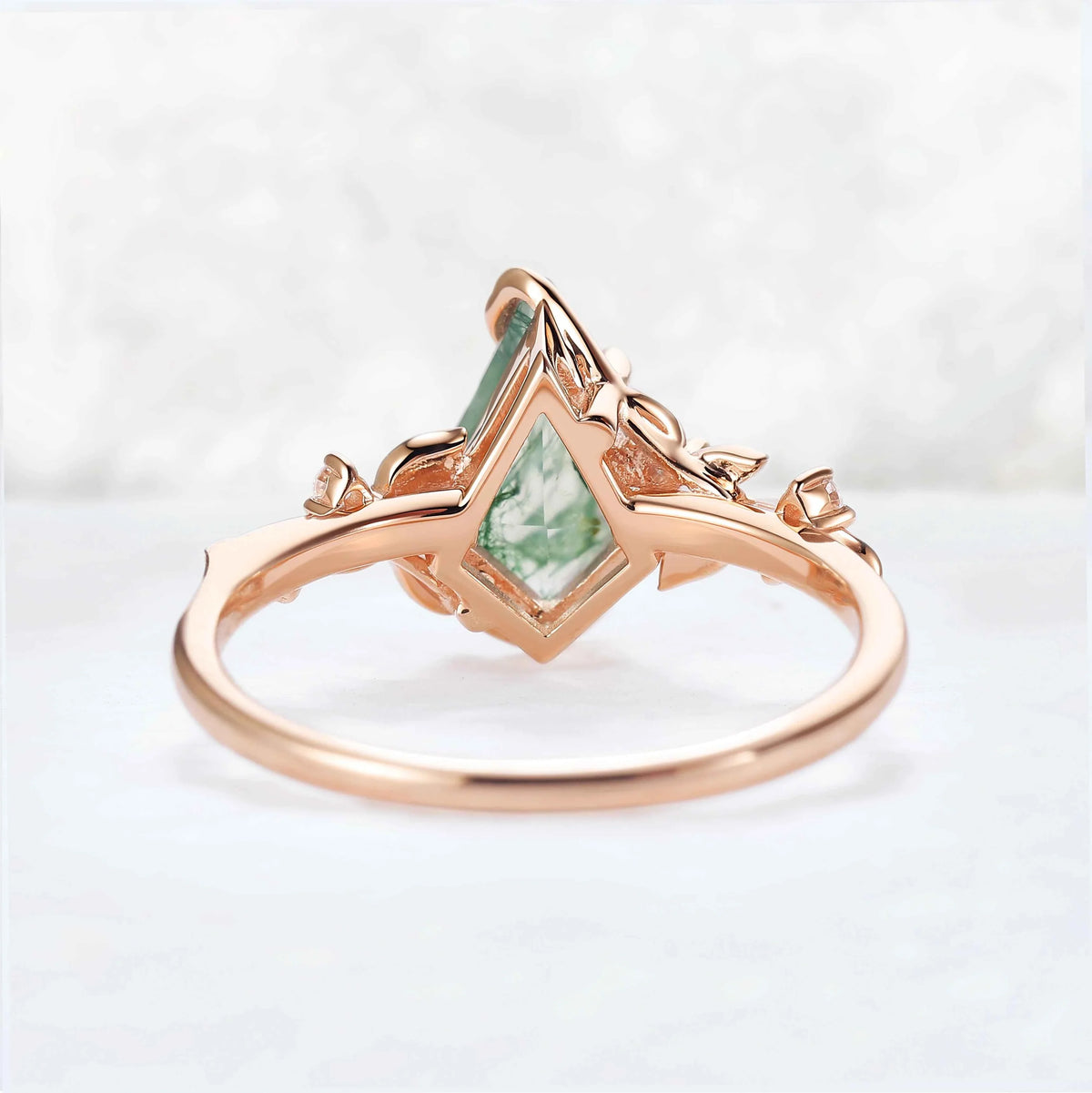 Nature Inspired Leaf Intertwined Design Moss Agate Ring