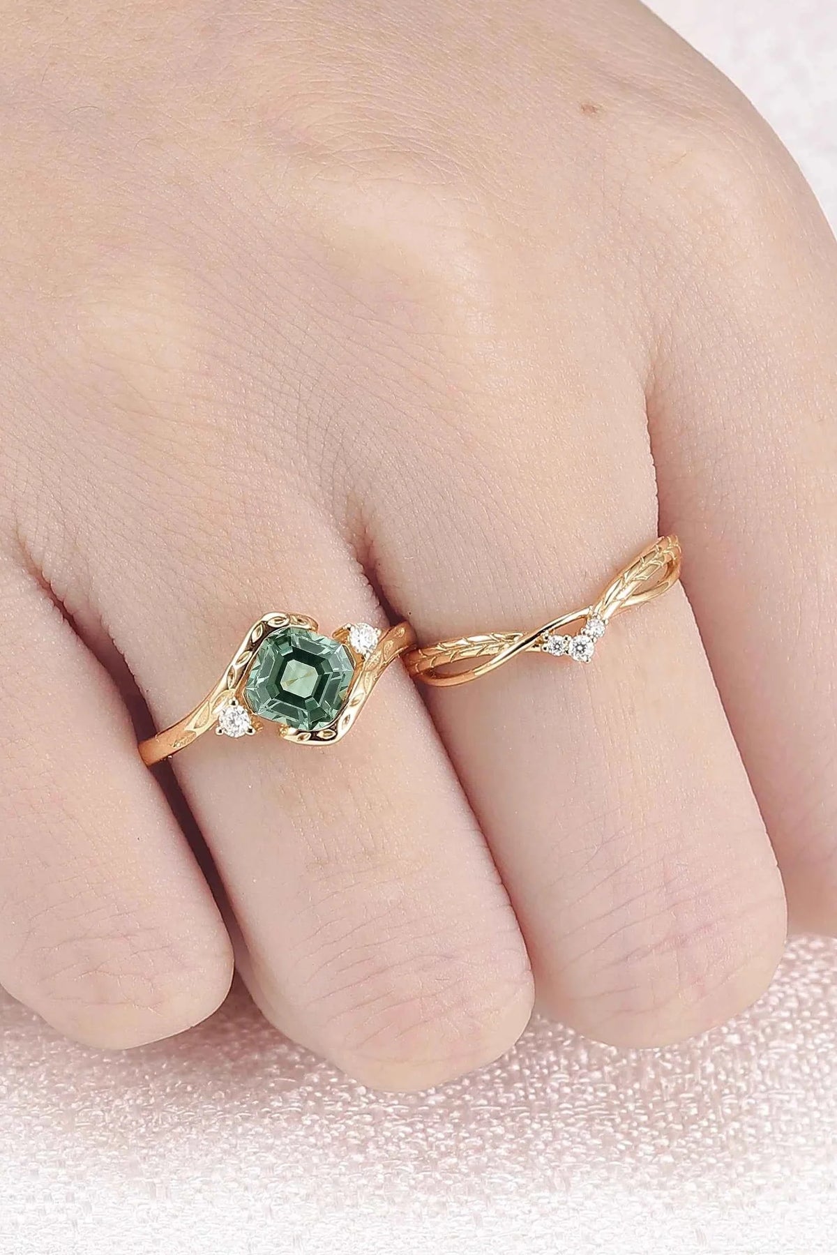 Nature Inspired Leaf Patterns and Vines Stacking Ring