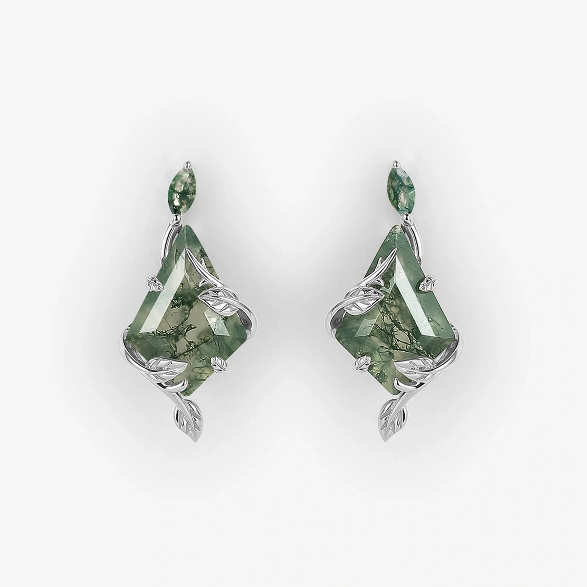 Nature Inspired Leafy Kite Cut Moss Agate Earrings Anniversary Gift for Her