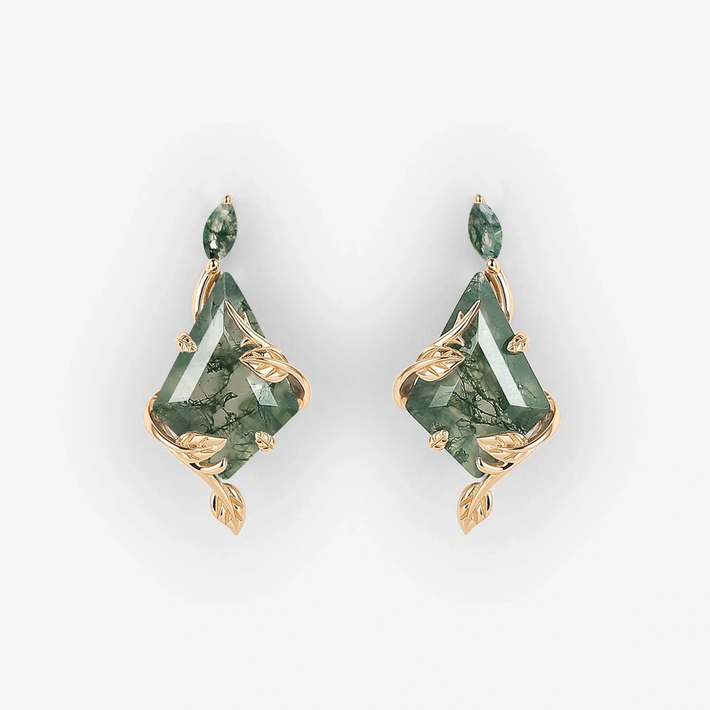 Nature Inspired Leafy Kite Cut Moss Agate Earrings Anniversary Gift for Her