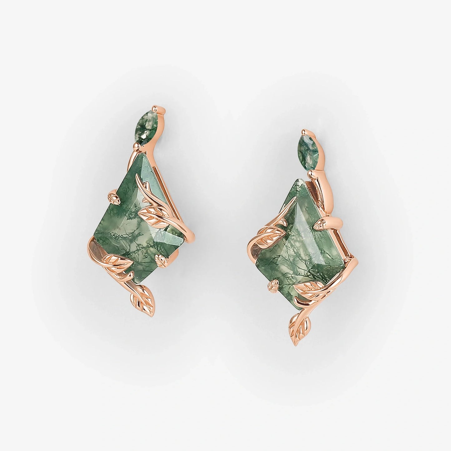 Nature Inspired Leafy Kite Cut Moss Agate Earrings Anniversary Gift for Her