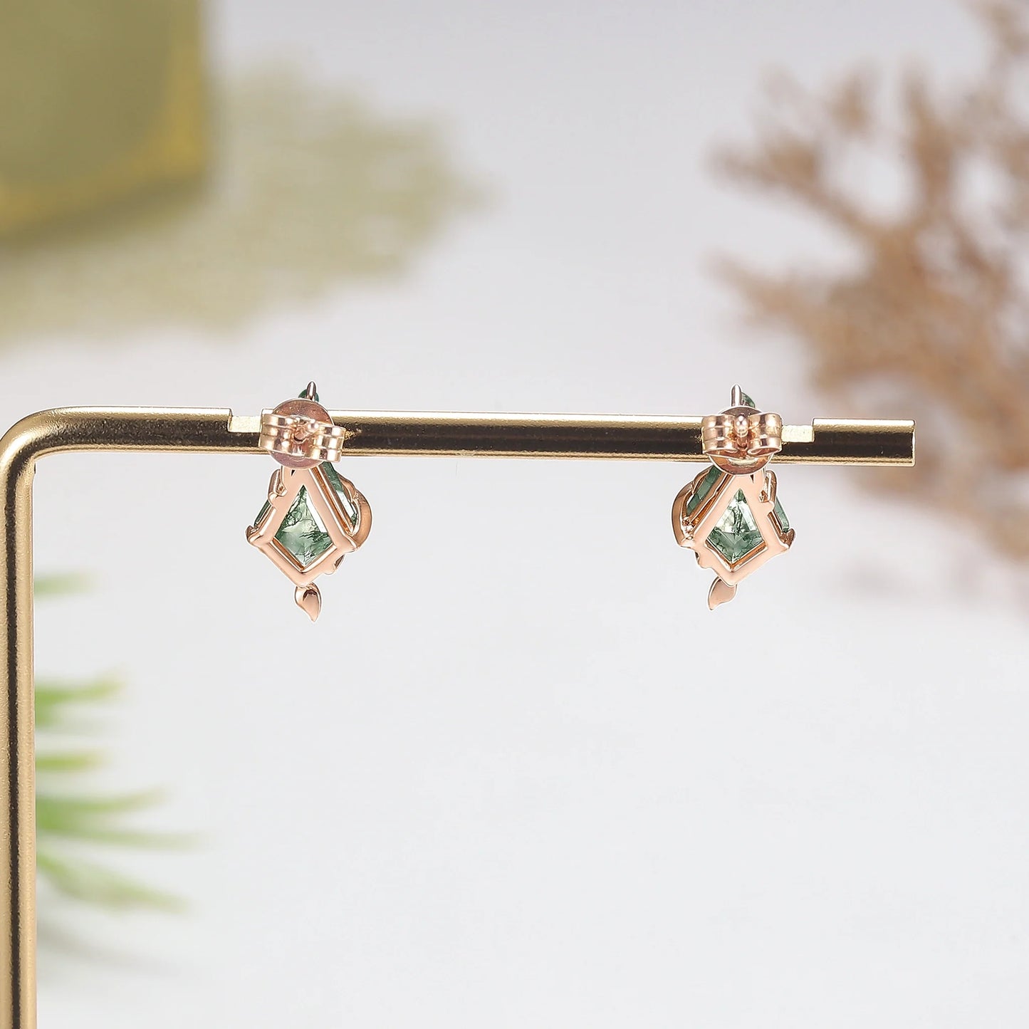 Nature Inspired Leafy Kite Cut Moss Agate Earrings Anniversary Gift for Her