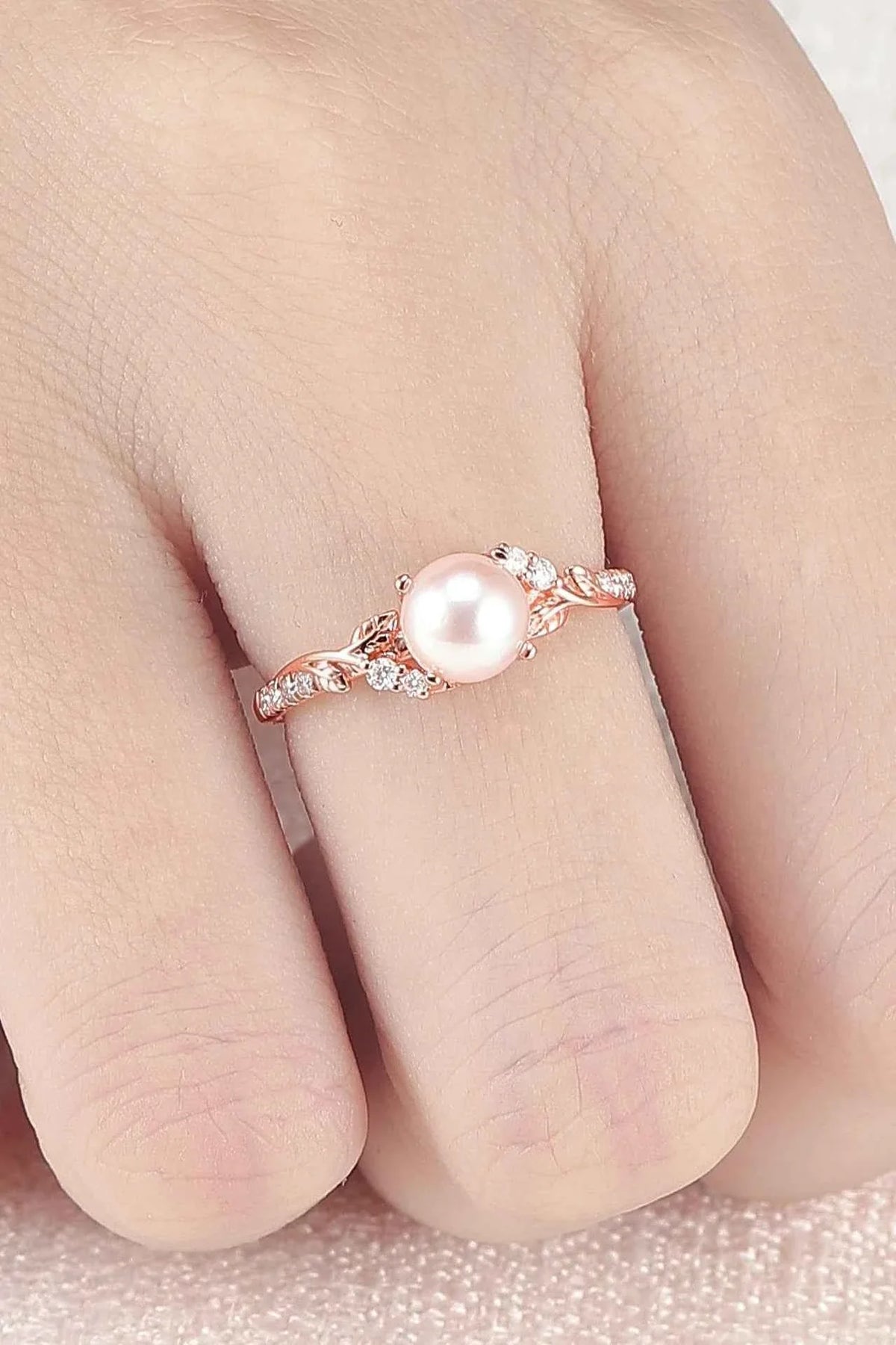 Nature Inspired Natural Pearl Leafy Gemstone Ring