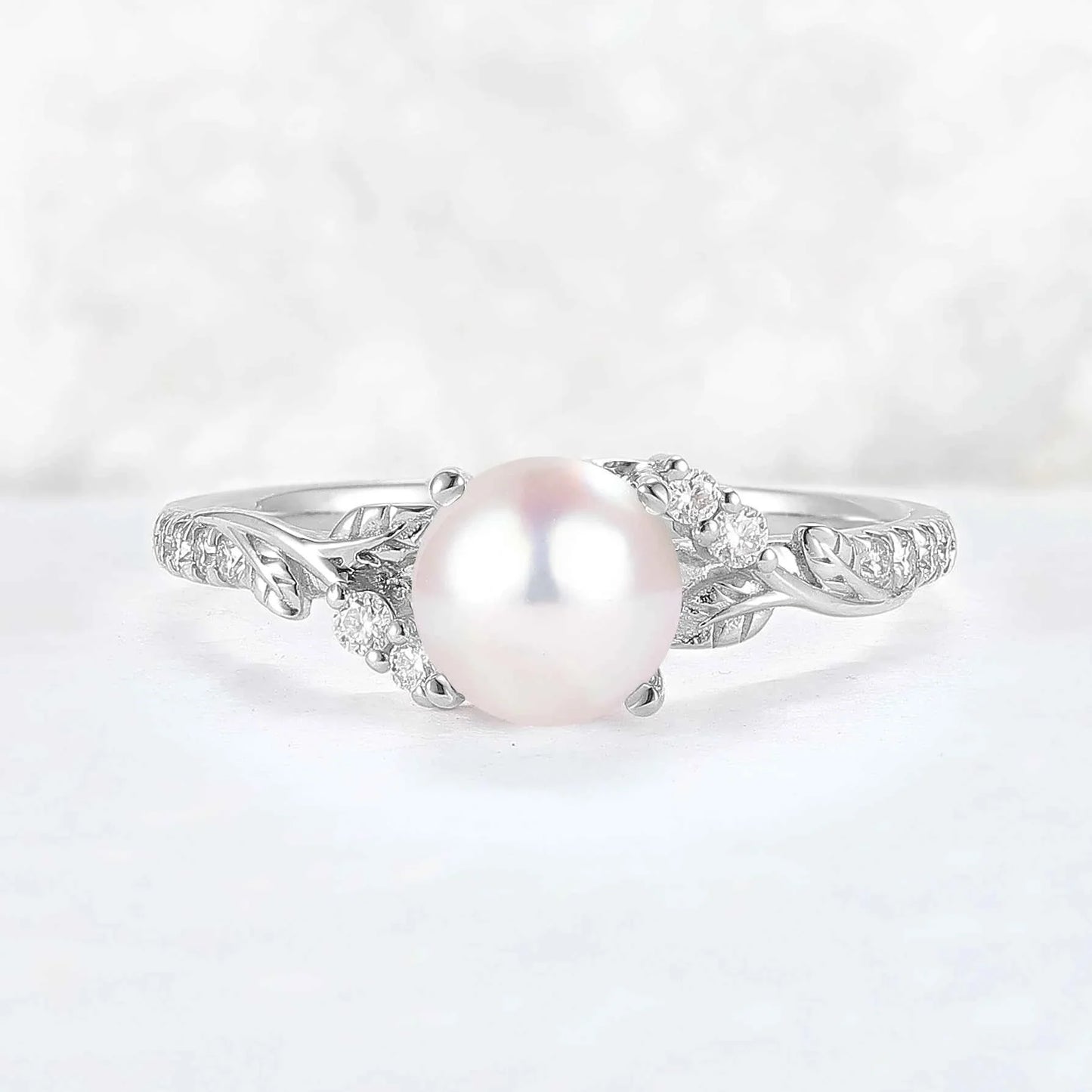 Nature Inspired Natural Pearl Leafy Gemstone Ring Set 2pcs