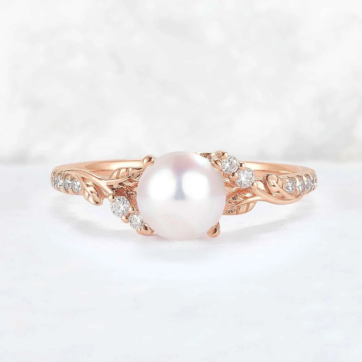 Nature Inspired Natural Pearl Leafy Gemstone Ring Set 2pcs