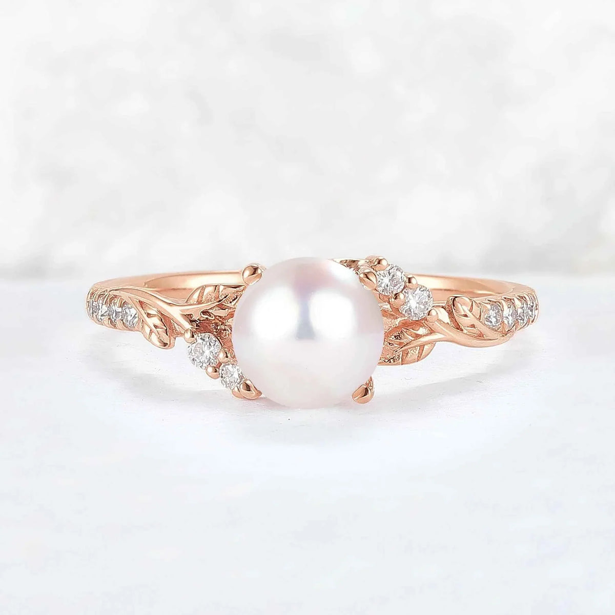 Nature Inspired Natural Pearl Leafy Gemstone Ring Set 2pcs