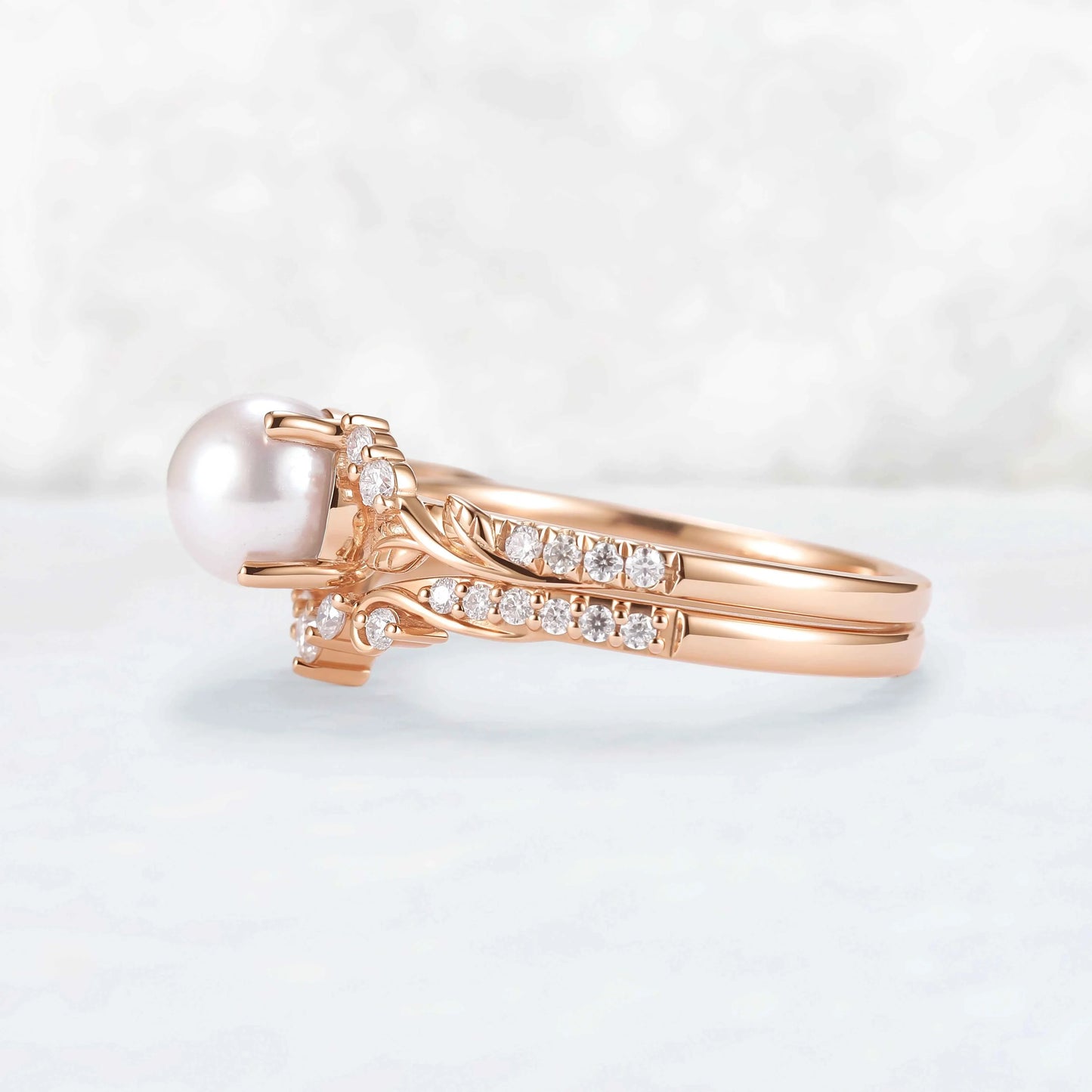 Nature Inspired Natural Pearl Leafy Gemstone Ring Set 2pcs