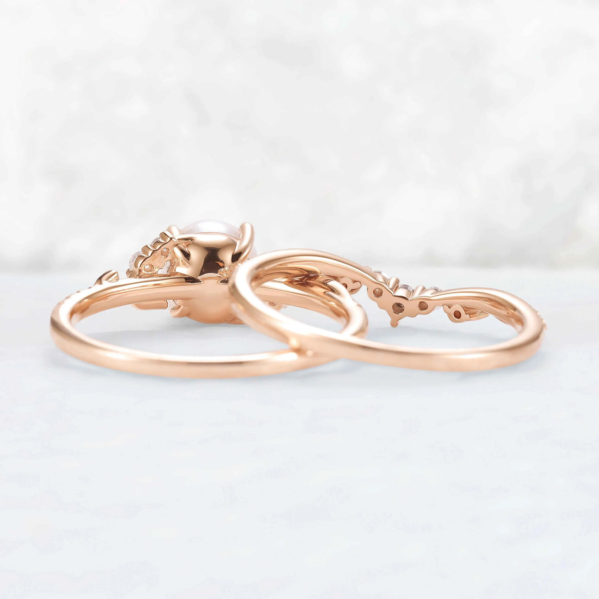 Nature Inspired Natural Pearl Leafy Gemstone Ring Set 2pcs