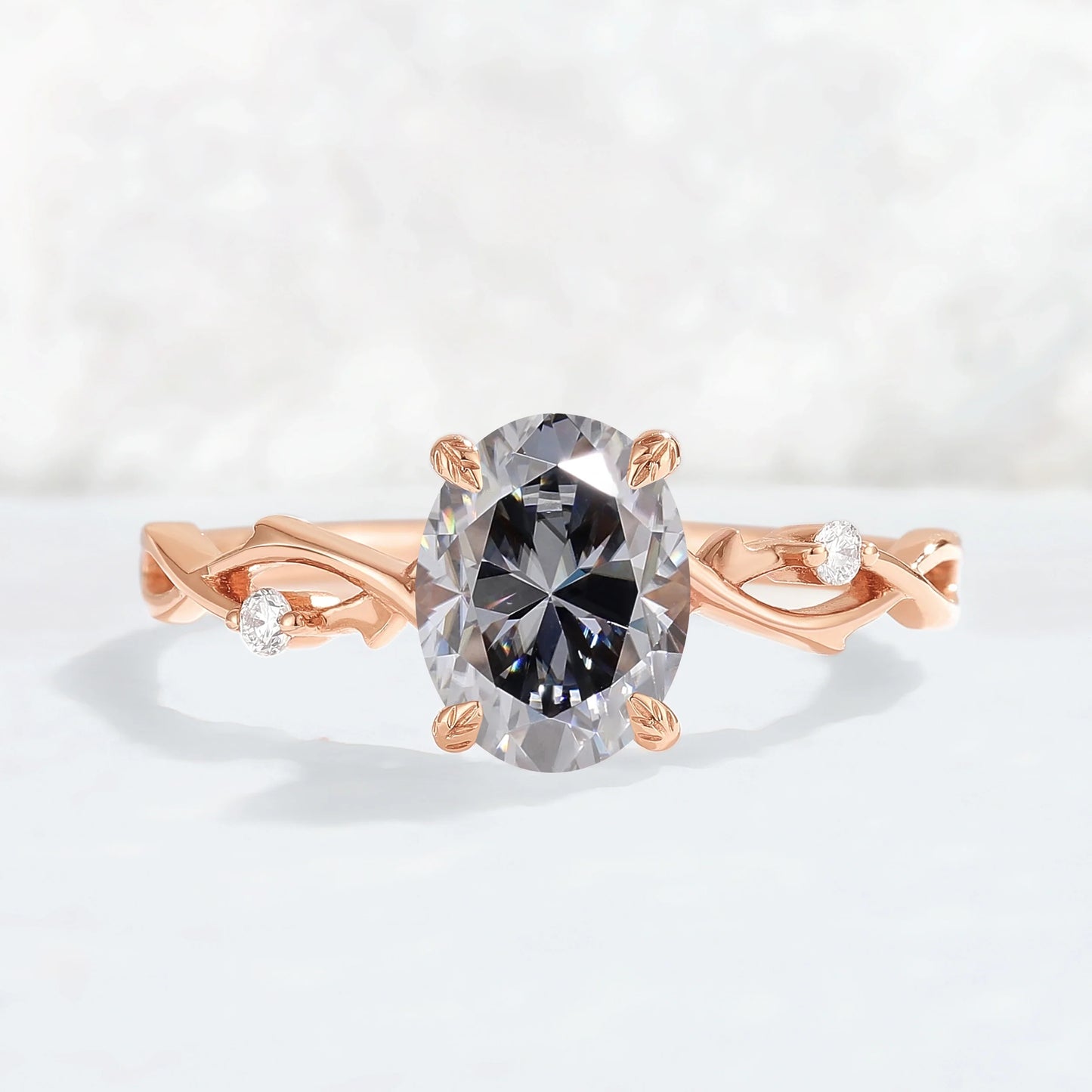 Nature Inspired Oval Cut Grey Moissanite Twist Vine Engagement Ring